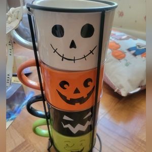 Rae Dunn Halloween Spooky Treats Boo Wicked Stacking Mugs With Metal Stand